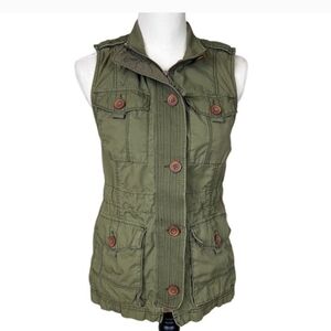 Abercrombie & Fitch army green vest utility button zipper front XS